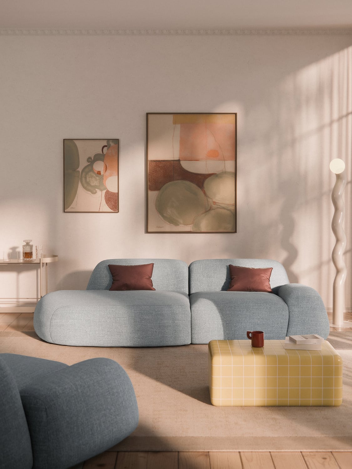 Wolke Modular Bouclé-Chaise (3-seater) — Light Grey