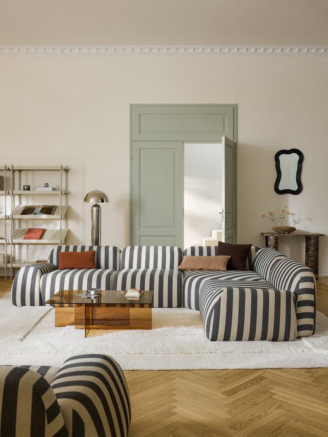 Wolke Modular Striped Corner Sofa (4-seater) — Warm Grey