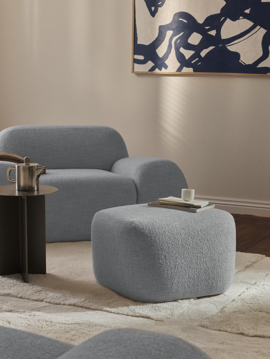Wolke Sofa Ottoman in Bouclé — Light Blue