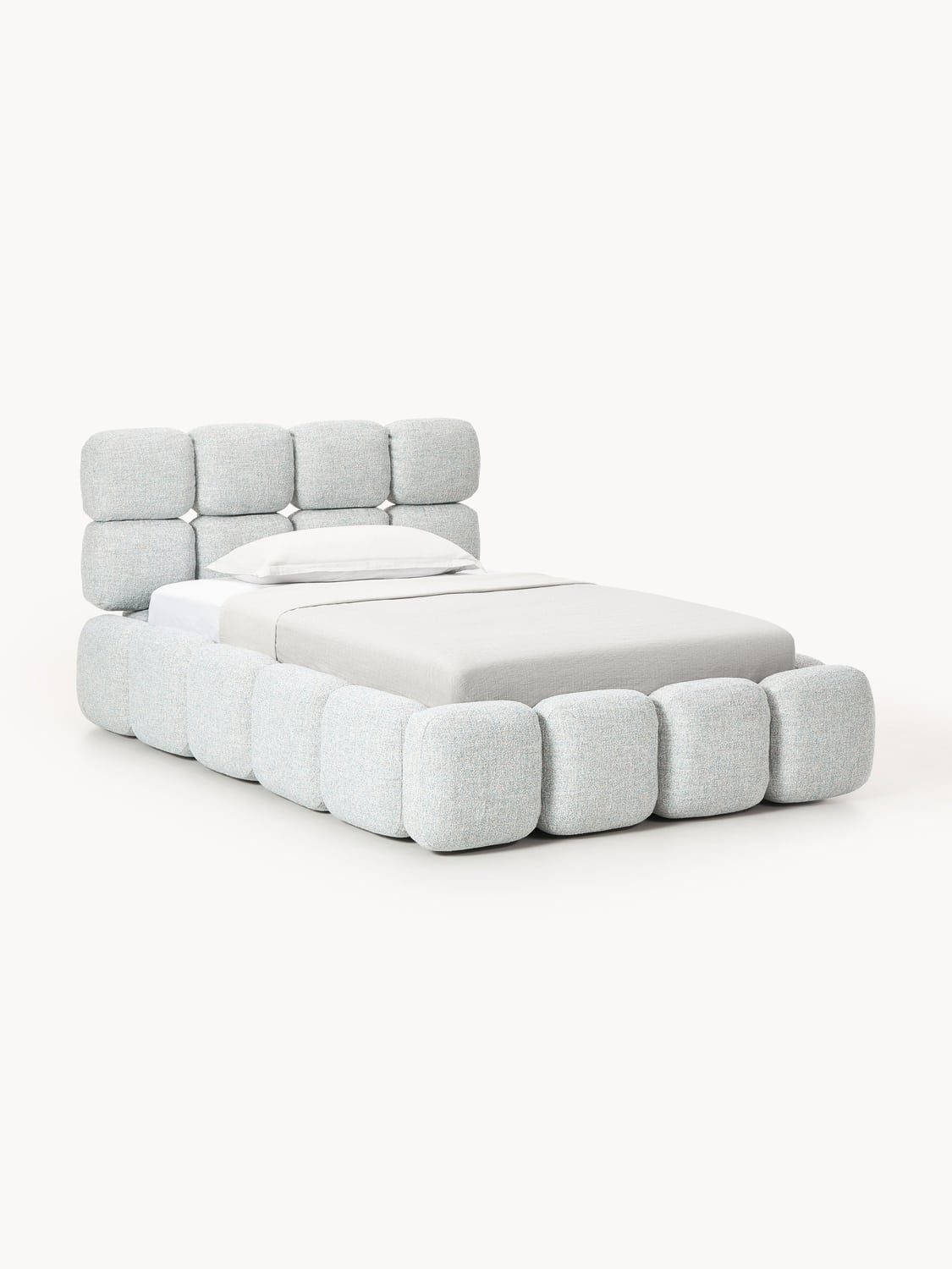 Tayla Single Bed with Storage in Teddy Bouclé — Light Grey