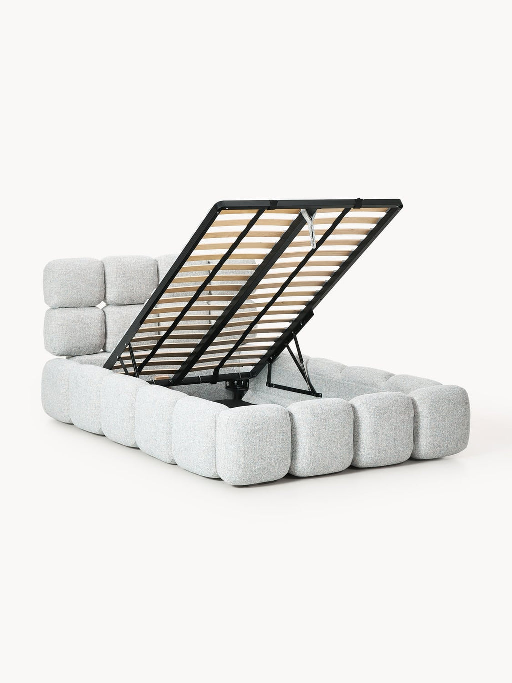 Tayla Single Bed with Storage in Teddy Bouclé — Light Grey