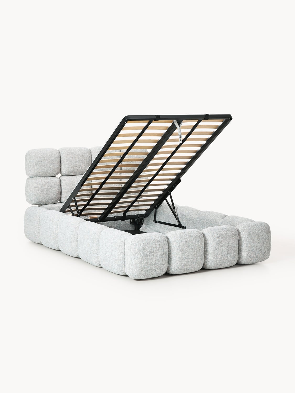 Tayla Single Bed with Storage in Teddy Bouclé — Light Grey