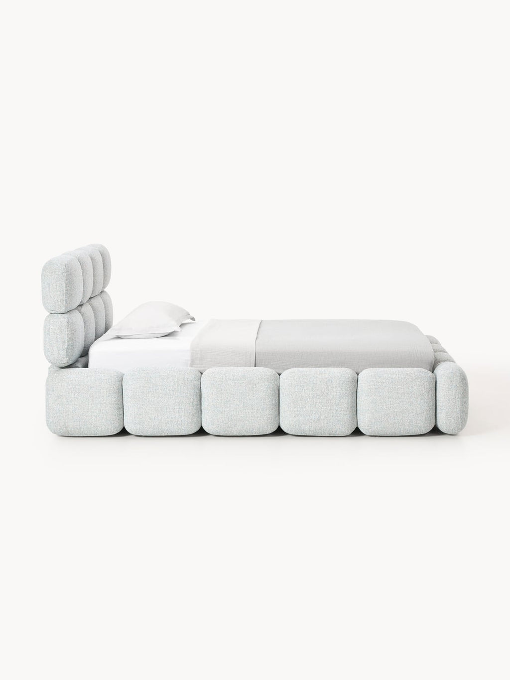 Tayla Single Bed with Storage in Teddy Bouclé — Light Grey