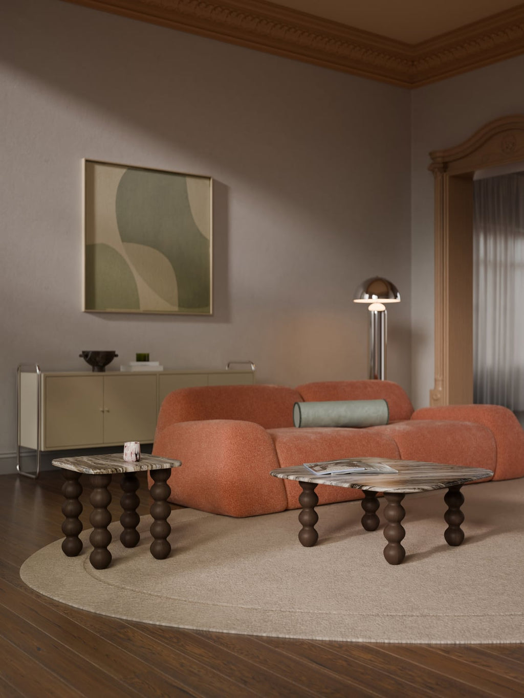 Lyndi Marble-Coffee Table with Oak Legs — Grey