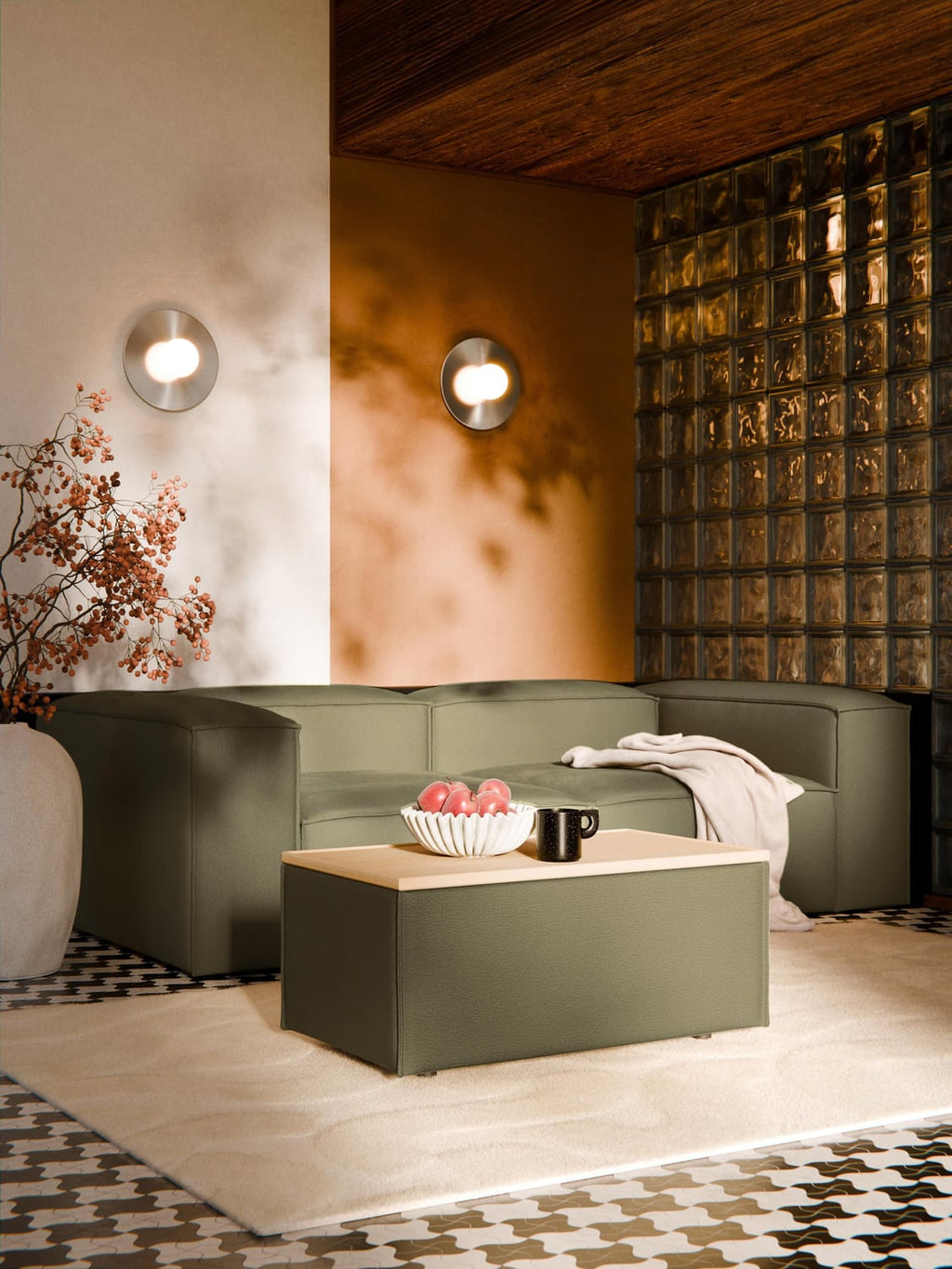 Lennon Sofa Ottoman with Storage — Khaki