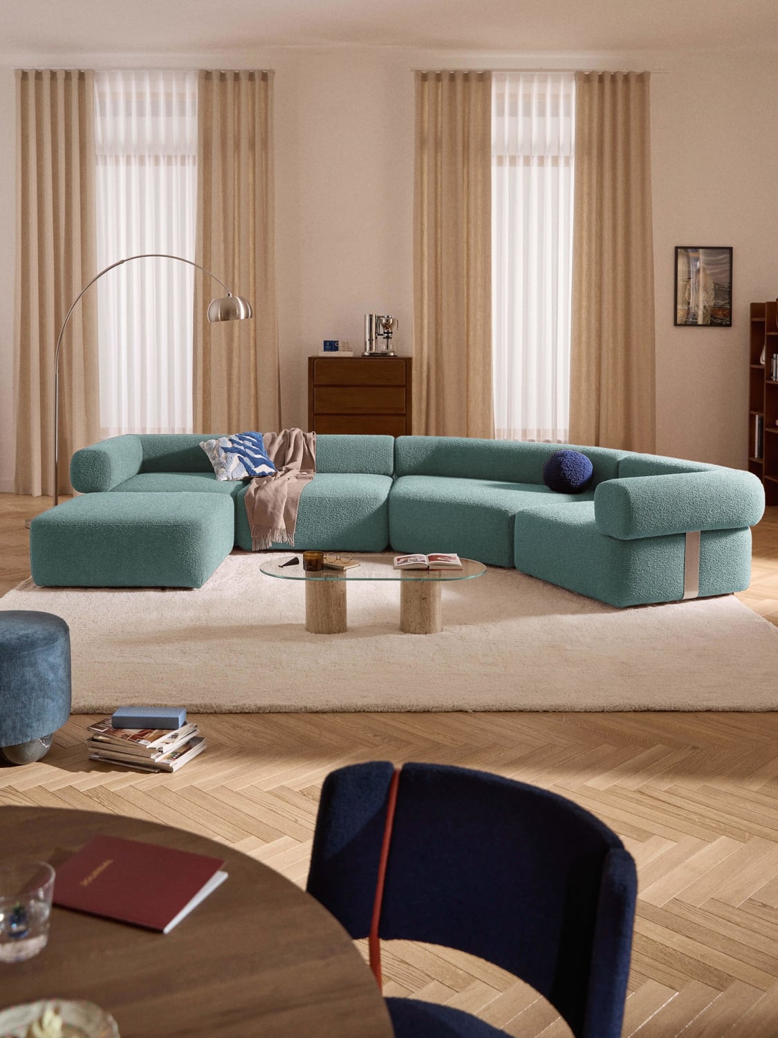 Anton Large Modular Bouclé Sofa with Ottoman (left/right) — Grey