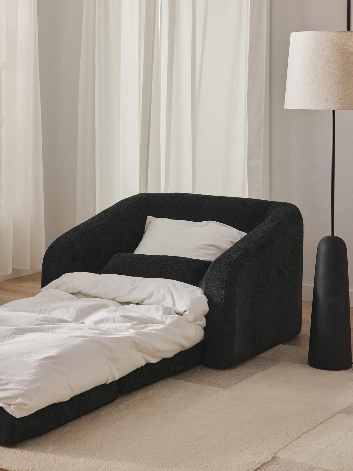 Eliot Sleeper Chair in Teddy Bouclé — Charcoal