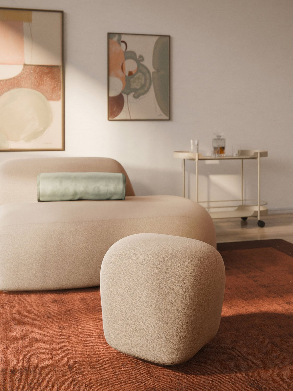 Wolke Tall Bouclé Sofa Ottoman — Blush