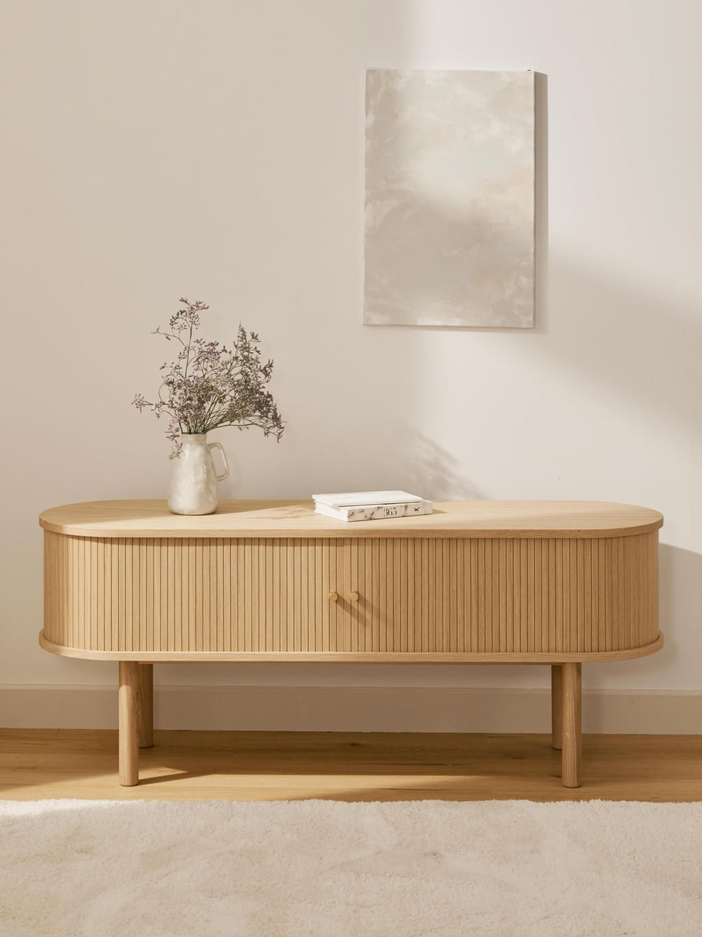 Calary Lowboard with Fluted Front — Beige
