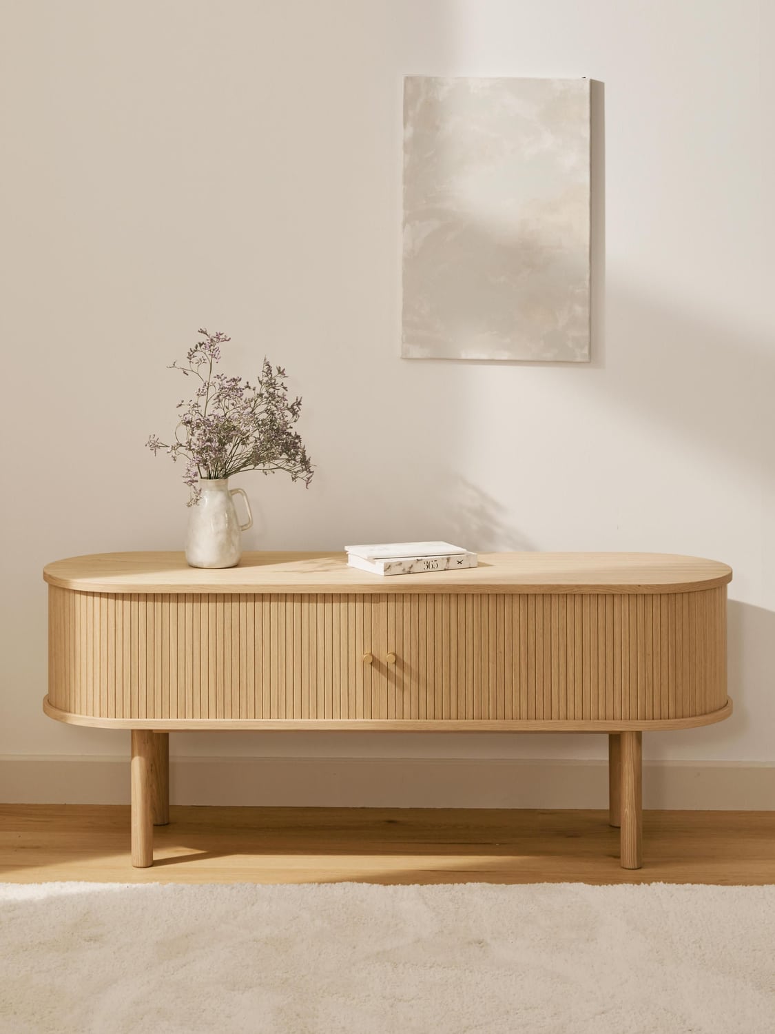 Calary Lowboard with Fluted Front — Beige