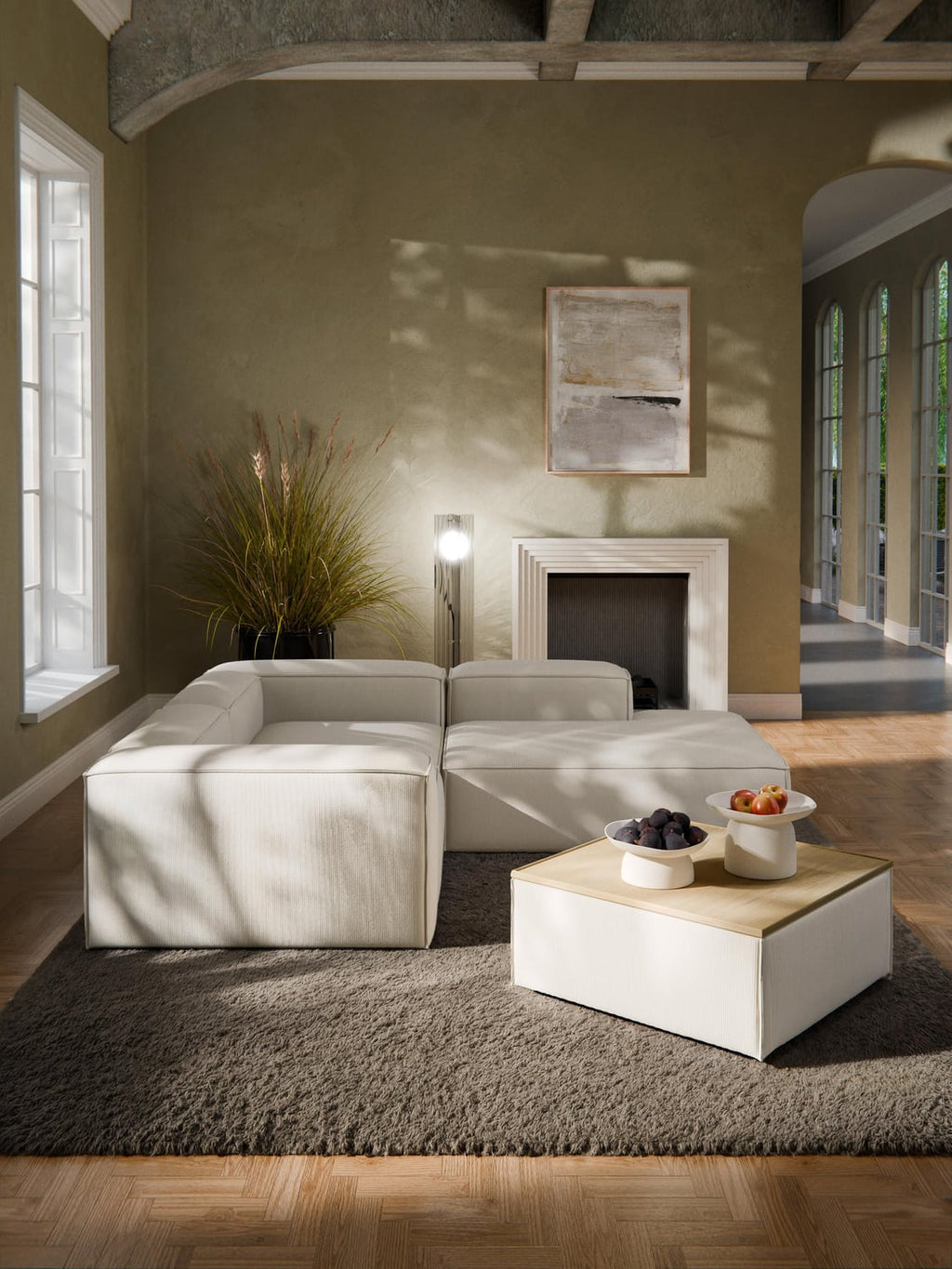 Lennon Sofa Ottoman in Corduroy with Storage — Oatmeal