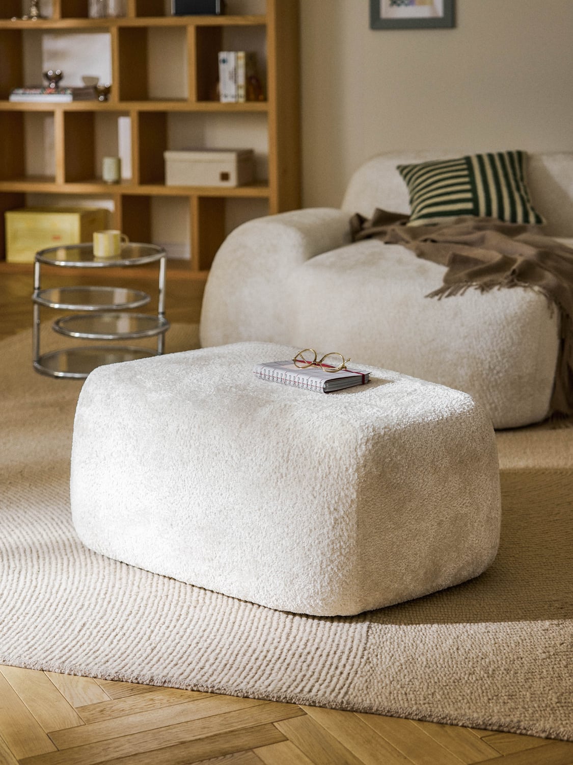 Wolke Large Sofa Ottoman in Teddy Bouclé — Off-White