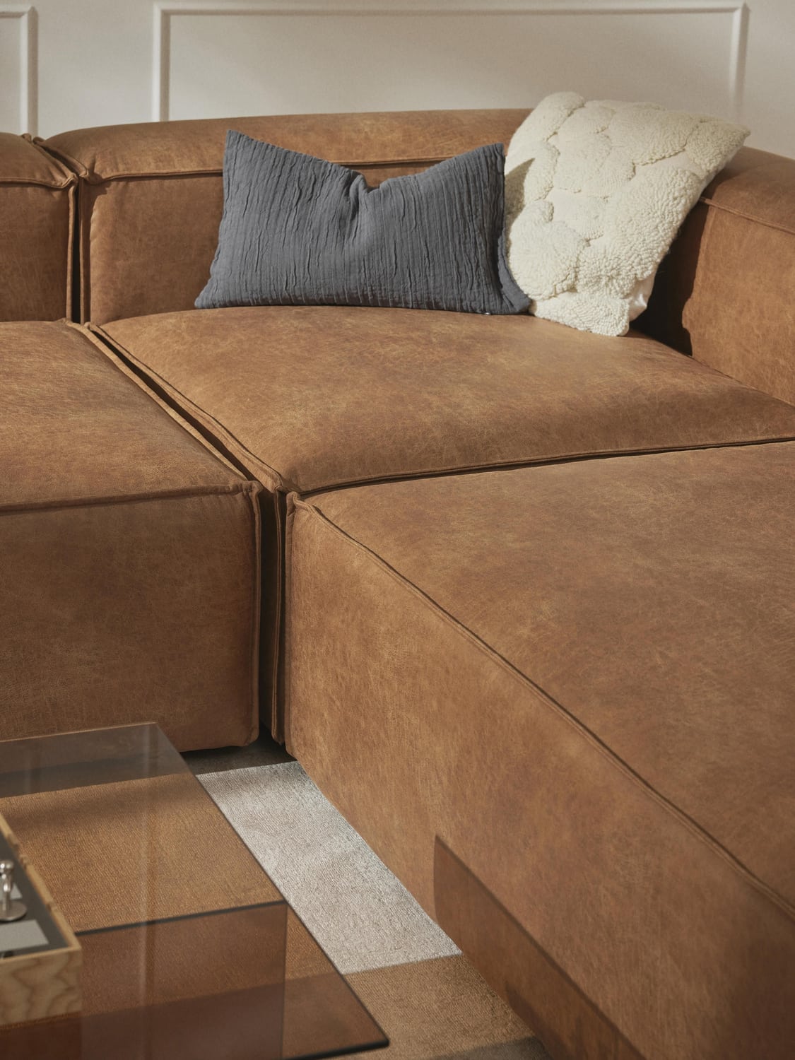 Lennon Corner Module in Leather — Caramel