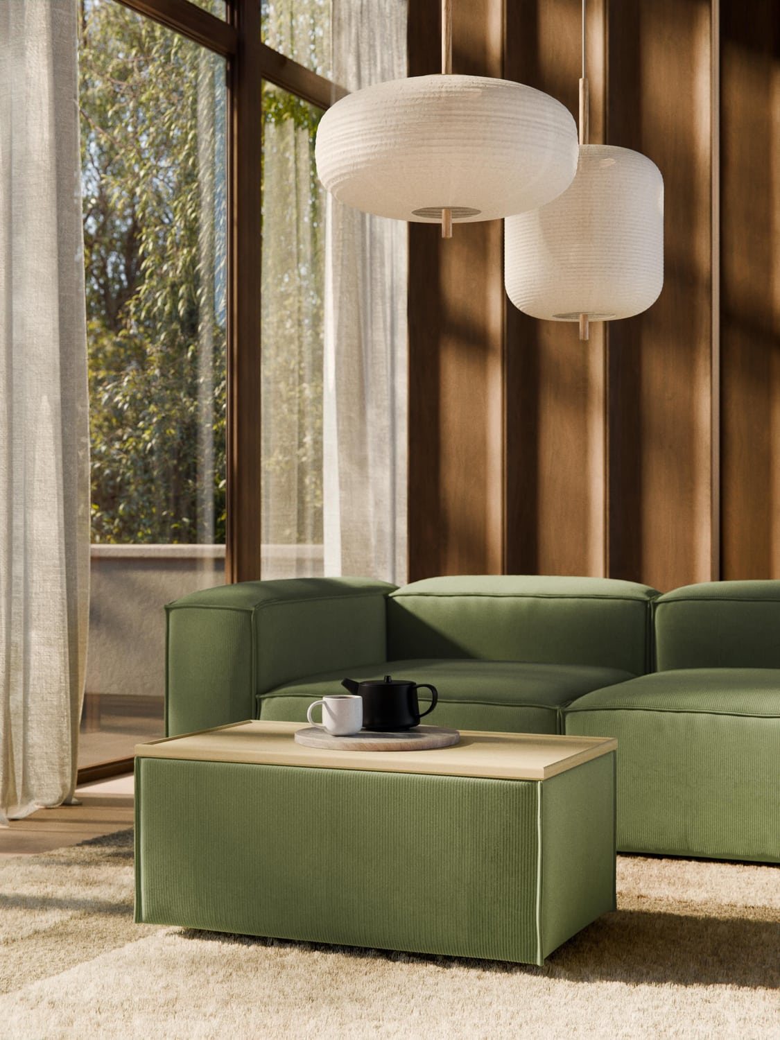 Lennon Sofa Ottoman in Corduroy with Storage — Taupe