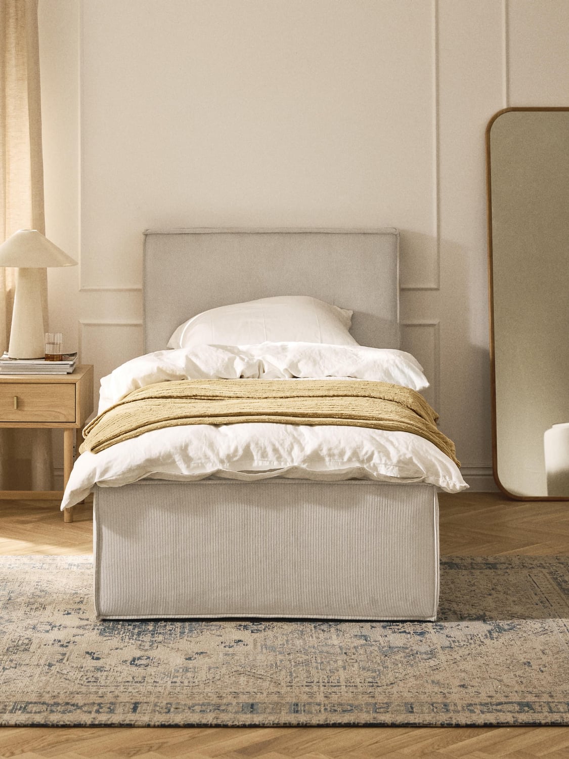 Dream Corduroy-Single Bed with Storage — Off-White