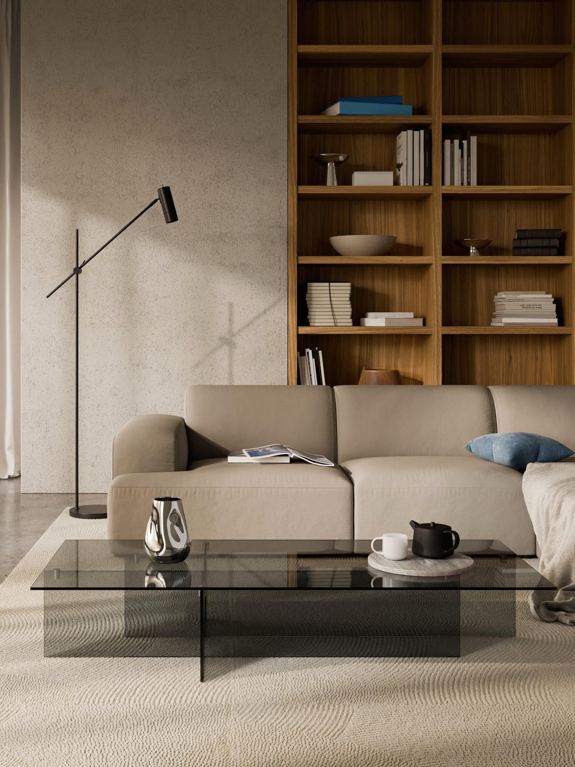 Anouk Large Glass-Coffee Table, B 160 cm — Grey