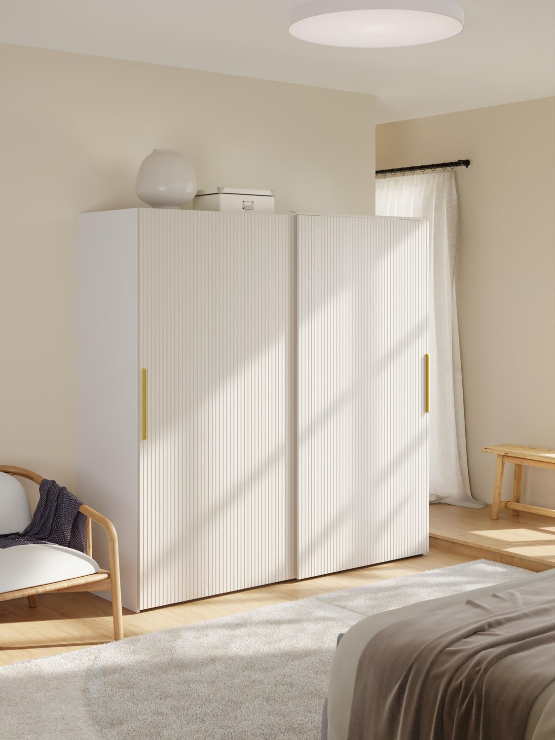 Simone Modular Sliding-Door Wardrobe, 200 cm Width, in various sizes — Light Grey