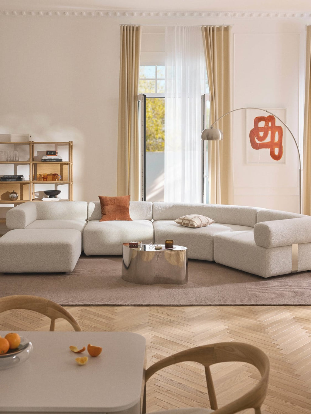 Anton Large Modular Bouclé Sofa with Ottoman (left/right) — Light Grey