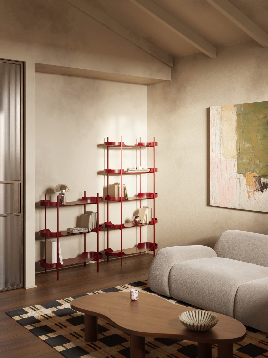 Taru Tall Metal-Shelving Unit — Warm Grey