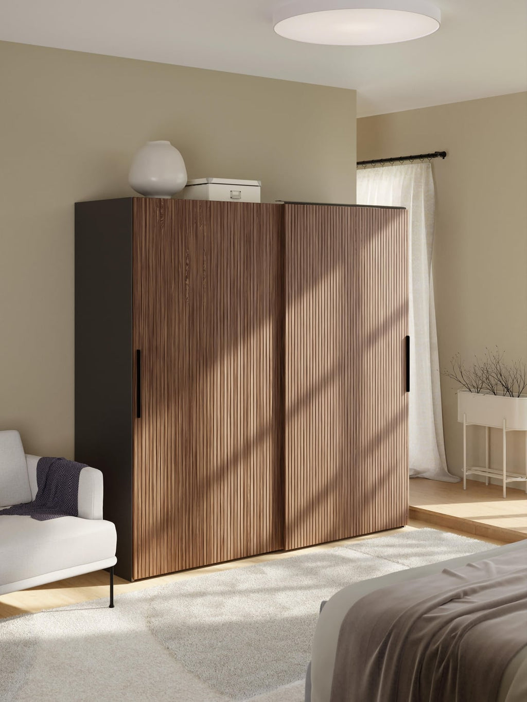 Simone Modular Sliding-Door Wardrobe, 200 cm Width, in various sizes — Olive