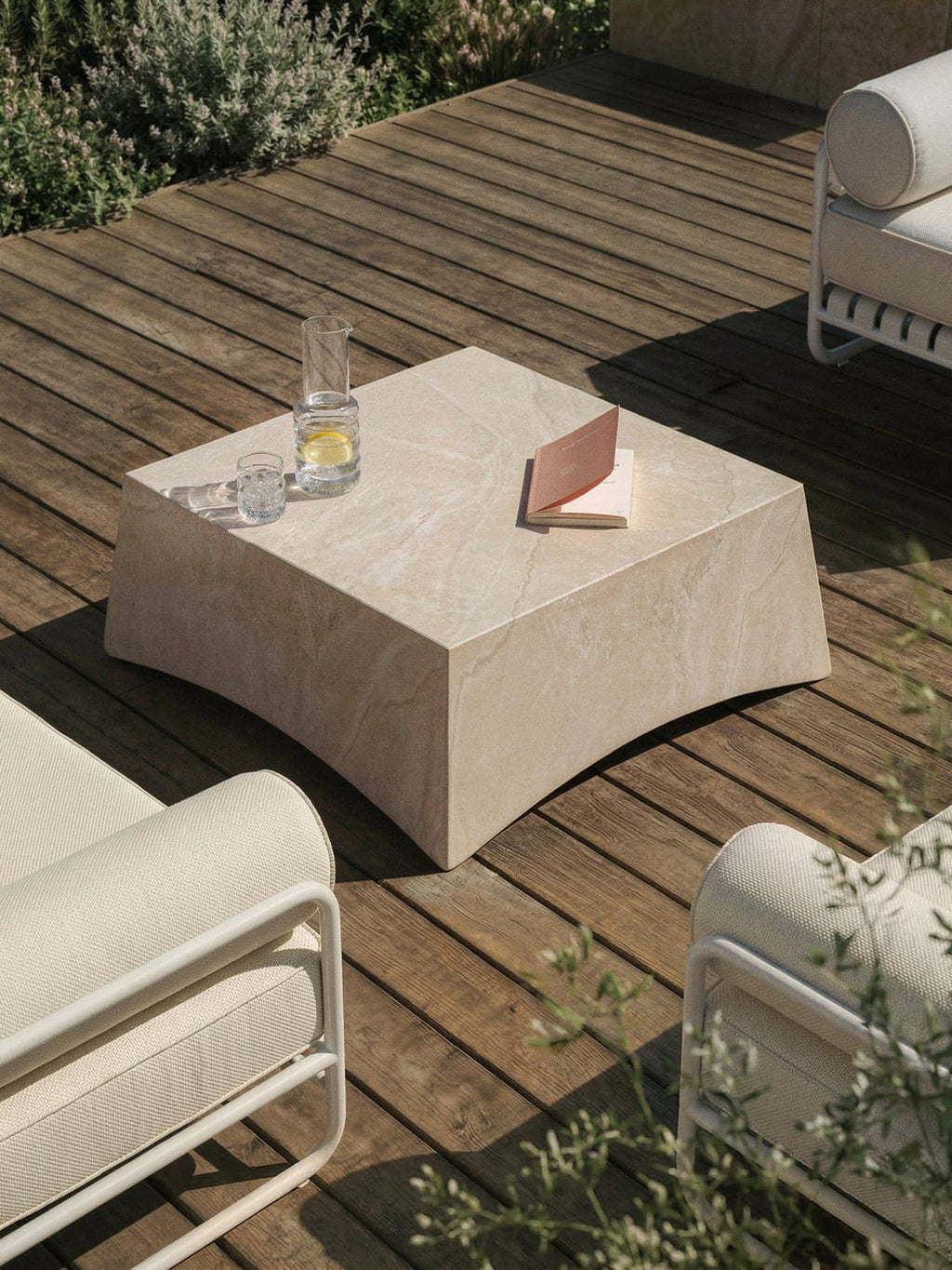 Mohi Indoor & Outdoor Coffee Table in Travertine Look, B 80 cm