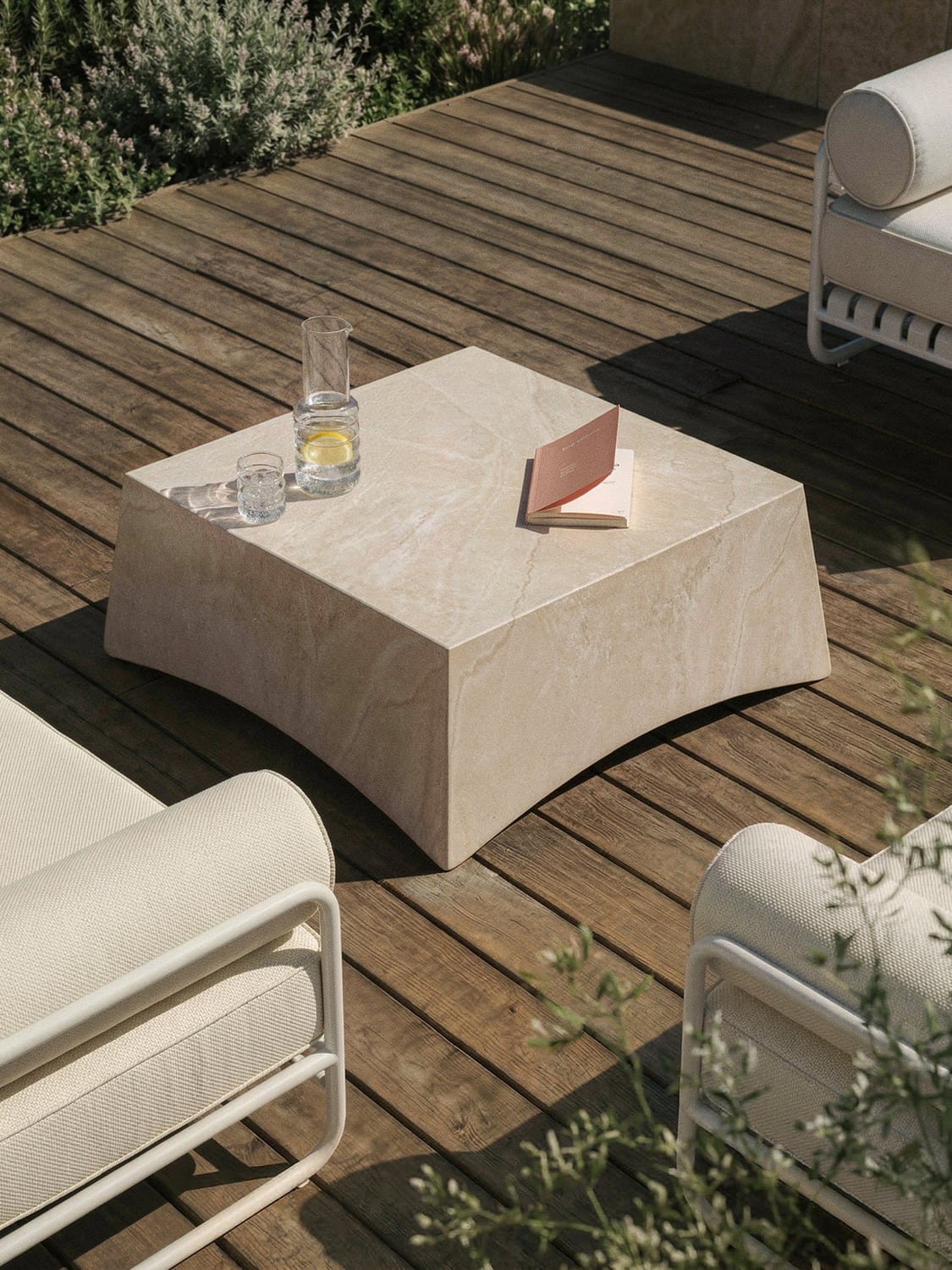 Mohi Indoor & Outdoor Coffee Table in Travertine Look, B 80 cm