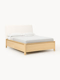Santiago Wooden Bed with Upholstered Headboard and Drawers — Beige