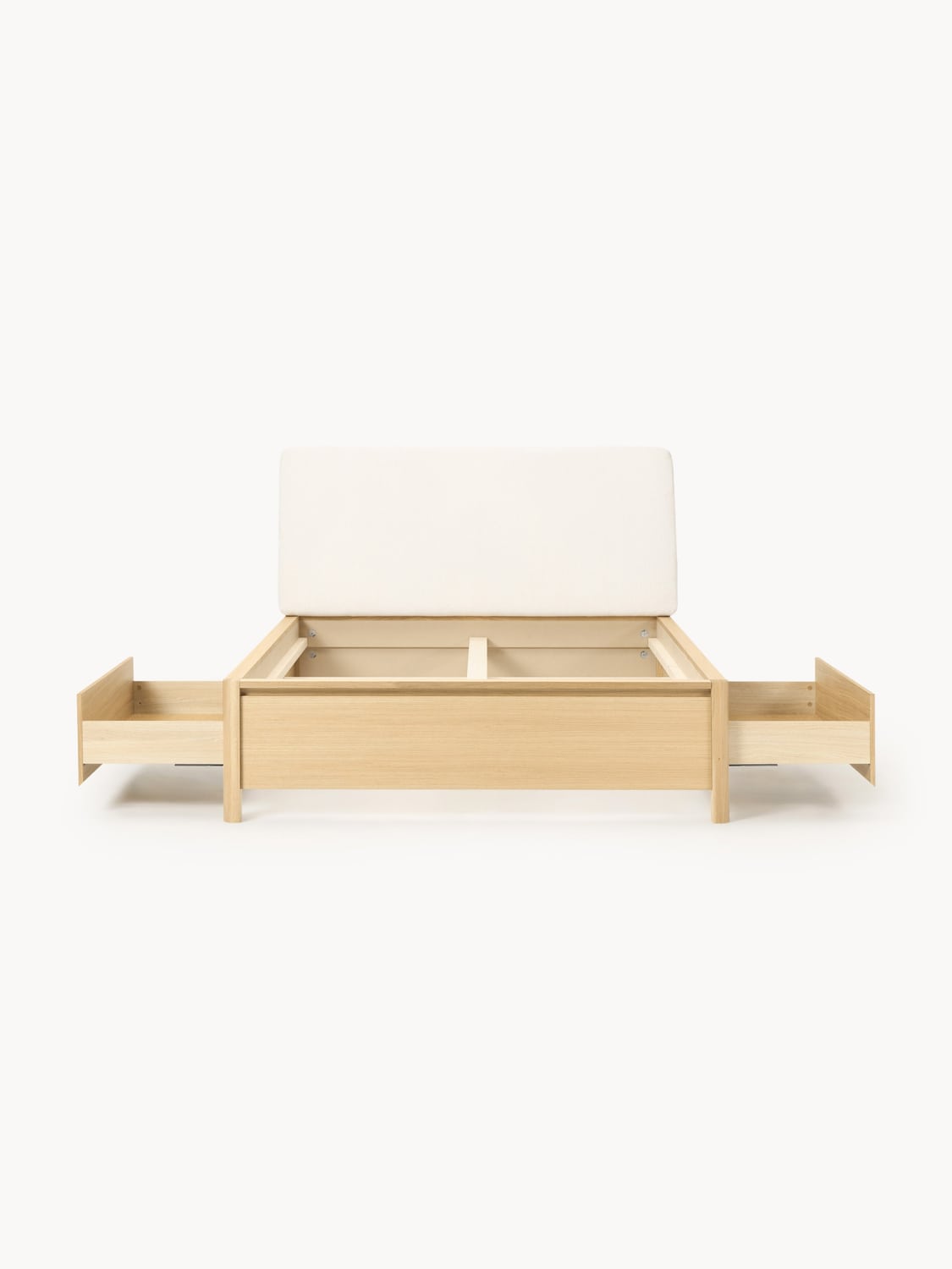 Santiago Wooden Bed with Upholstered Headboard and Drawers — Beige