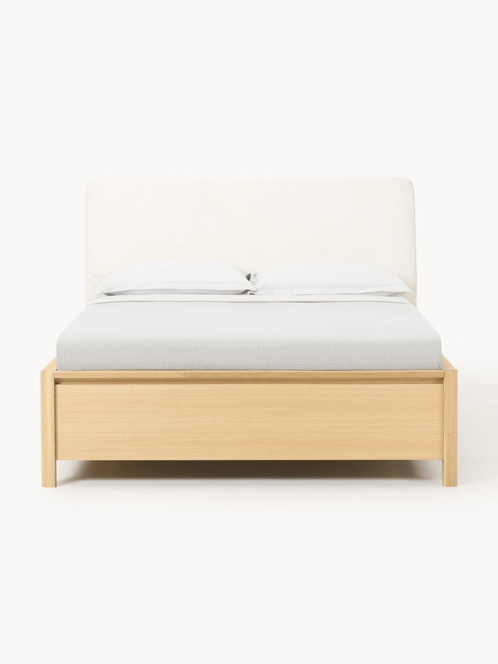 Santiago Wooden Bed with Upholstered Headboard and Drawers — Beige