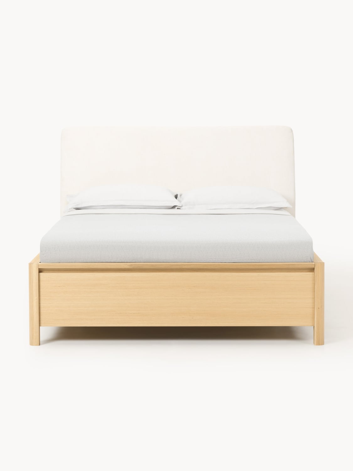 Santiago Wooden Bed with Upholstered Headboard and Drawers — Beige
