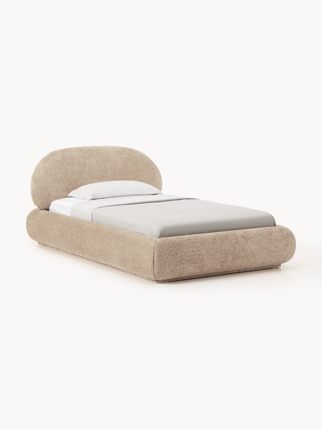 Alba Single Bed in Teddy Bouclé with Storage — Oatmeal