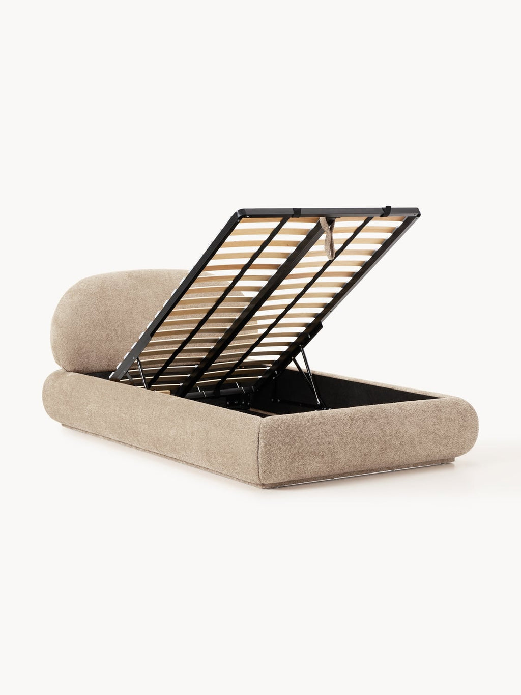 Alba Single Bed in Teddy Bouclé with Storage — Oatmeal