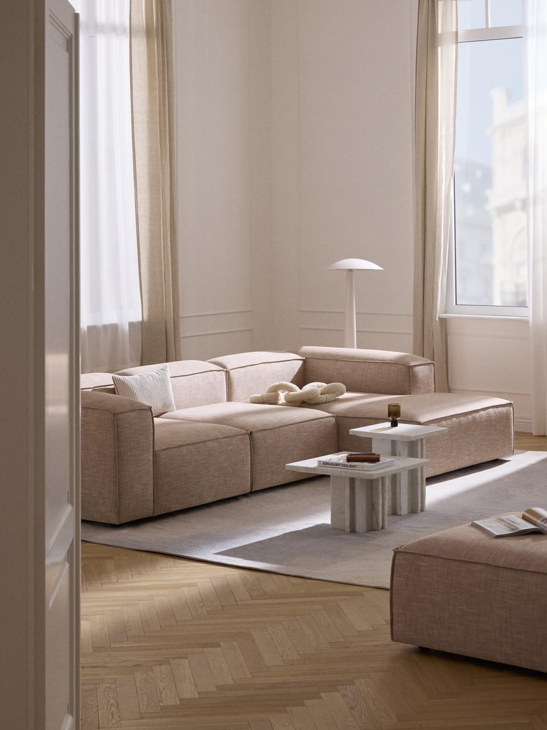 Lennon Modular Corner Sofa (4-seater) in Linen Blend — Pink