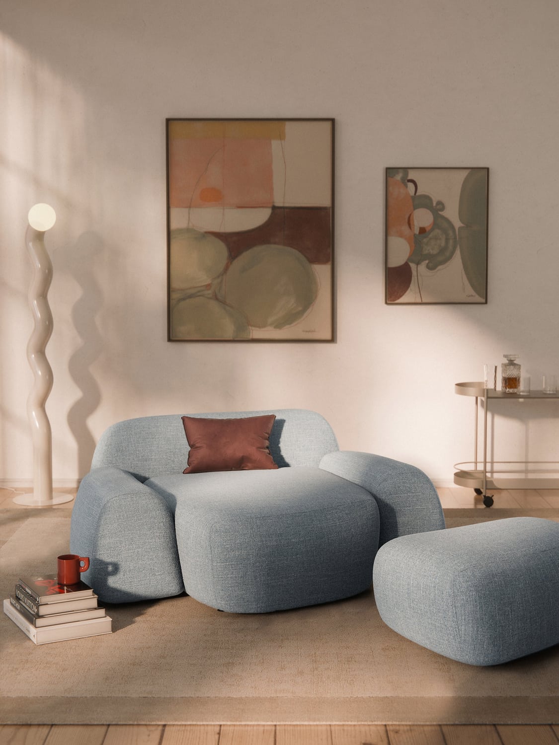 Wolke Bouclé-XL-Lounge Chair — Pearl Grey