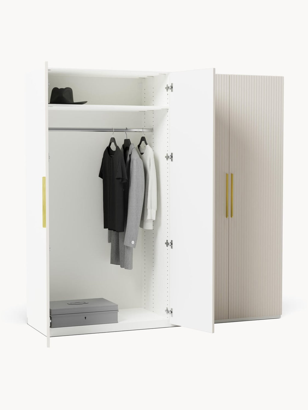 Simone Modular Hinged-Door Wardrobe, 200 cm Width, in various sizes — Light Grey