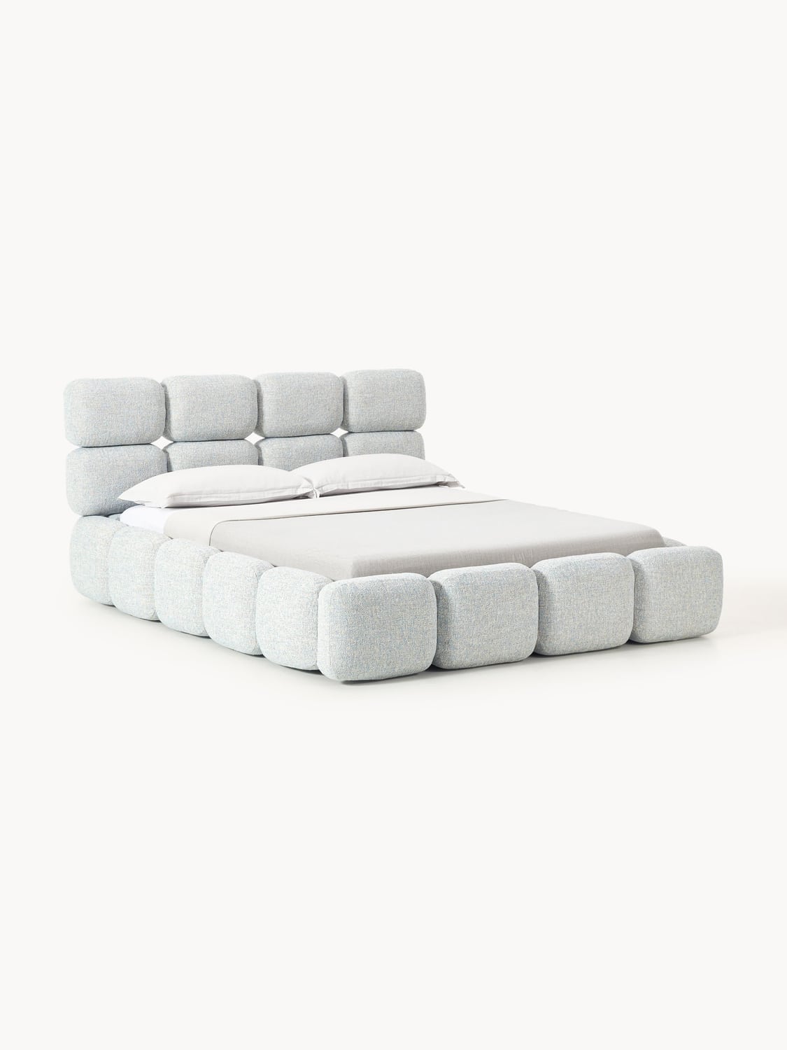 Tayla Upholstered Bed in Bouclé with Storage — Pearl Grey