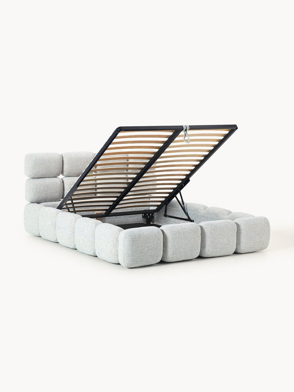 Tayla Upholstered Bed in Bouclé with Storage — Pearl Grey
