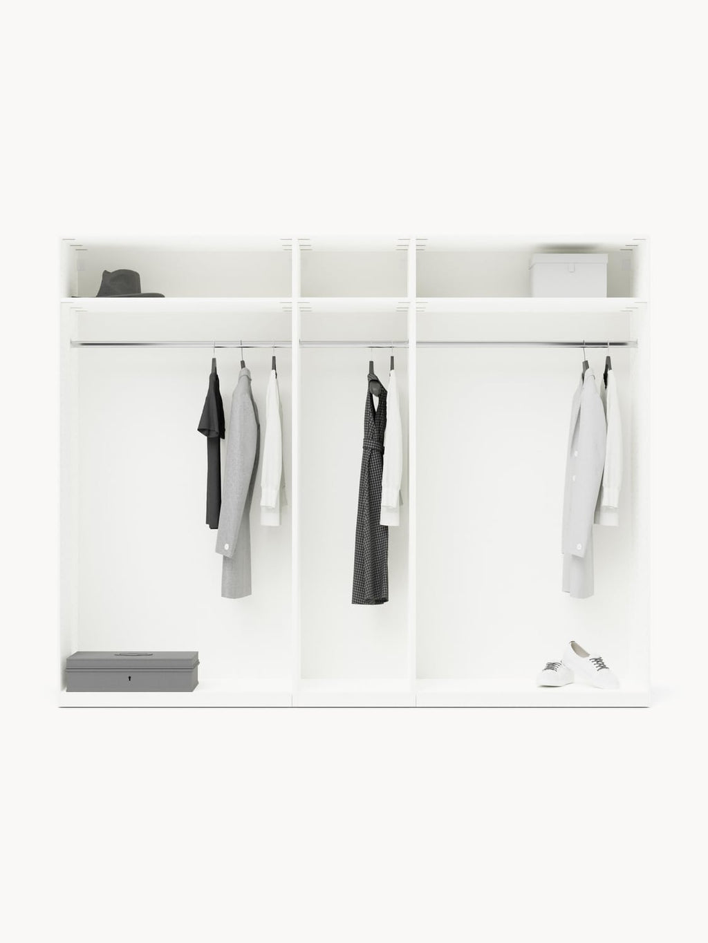Simone Modular Hinged-Door Wardrobe, 250 cm Width, in various sizes — Light Grey