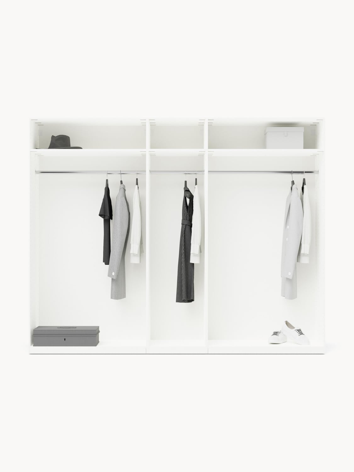Simone Modular Hinged-Door Wardrobe, 250 cm Width, in various sizes — Light Grey
