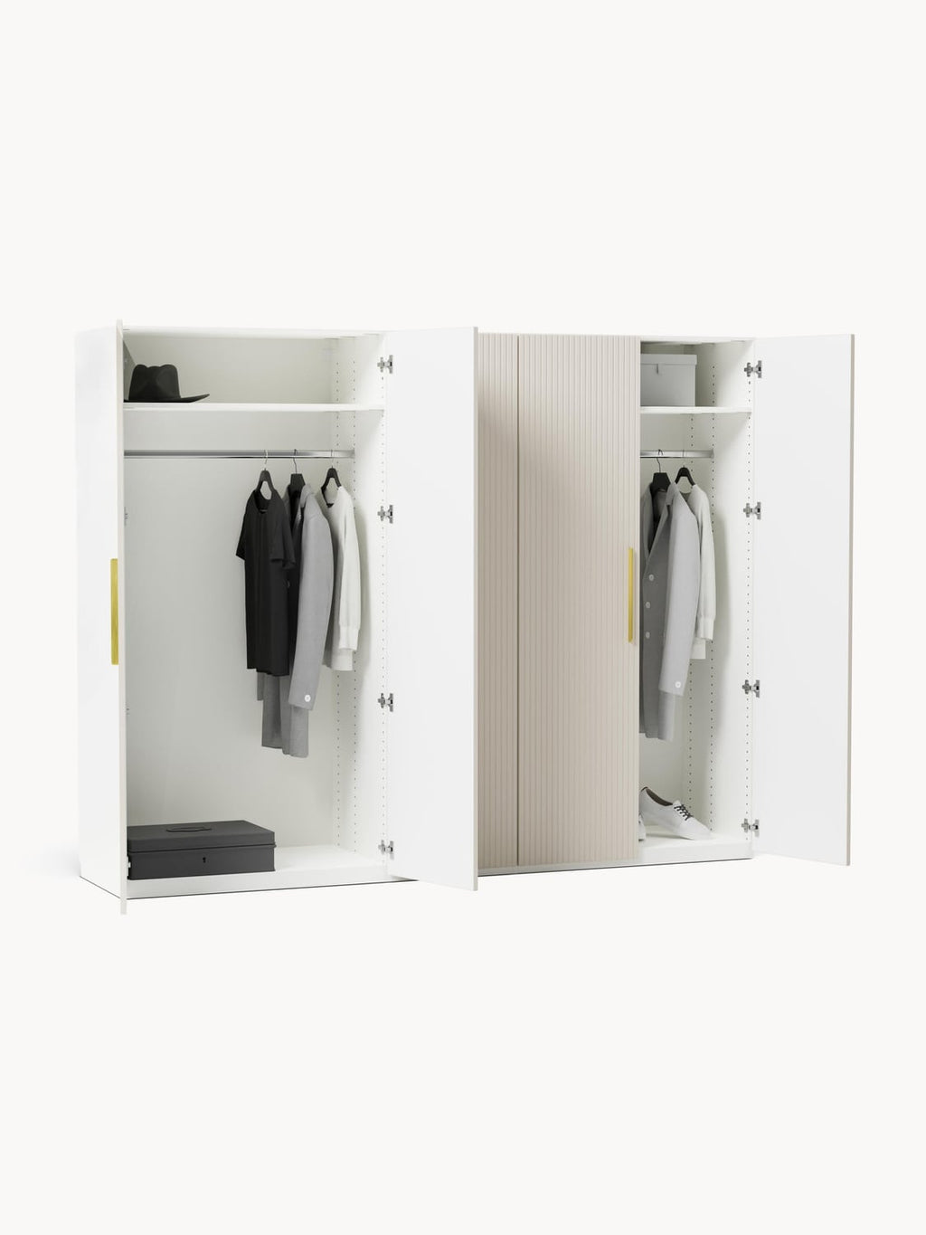 Simone Modular Hinged-Door Wardrobe, 250 cm Width, in various sizes — Light Grey