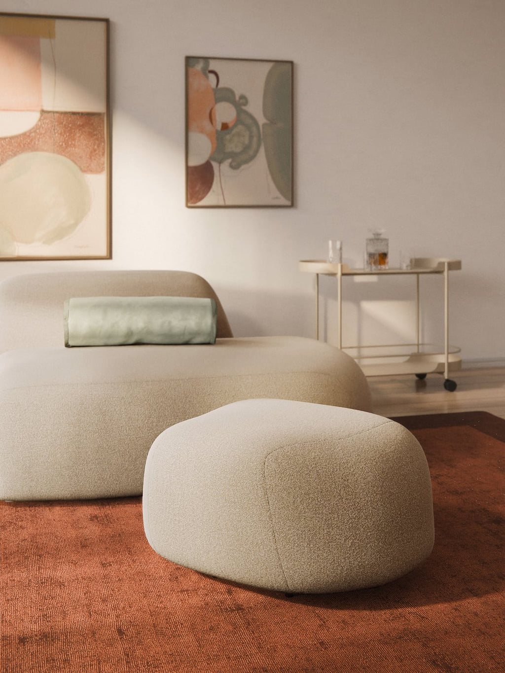 Wolke Oval Bouclé Sofa Ottoman — Blush