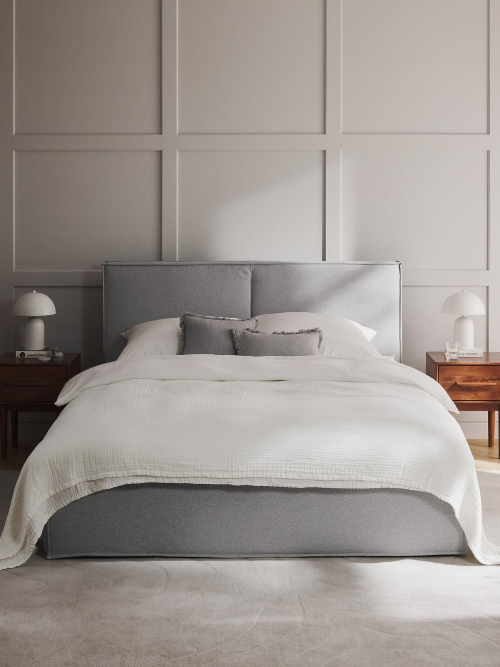 Dream Upholstered Bed with Storage — Pearl Grey