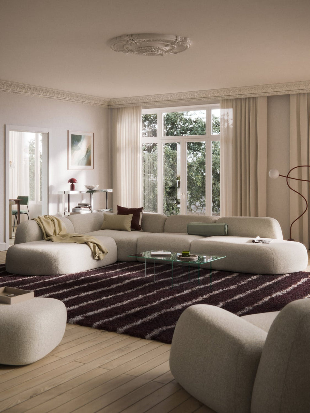 Wolke Modular Bouclé-XL Corner Sofa with Chaise Longue — Blush