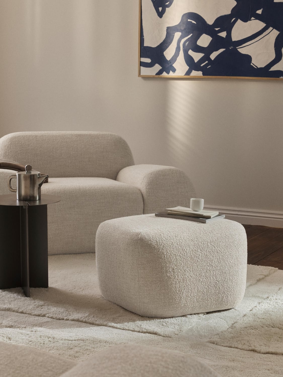 Wolke Sofa Ottoman in Bouclé — Light Grey