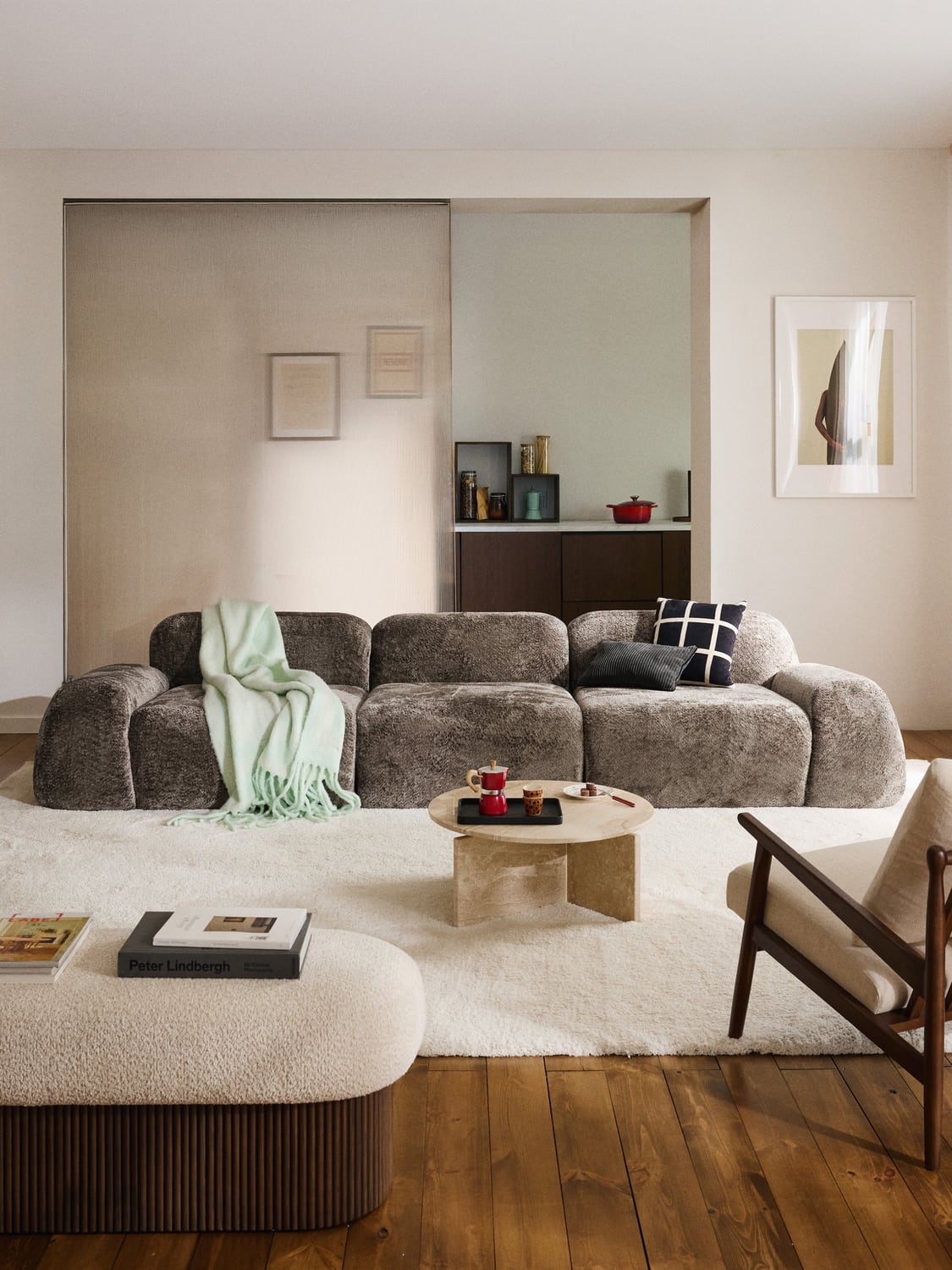Wolke Modular Teddy Bouclé Sofa (4-seater) — Taupe