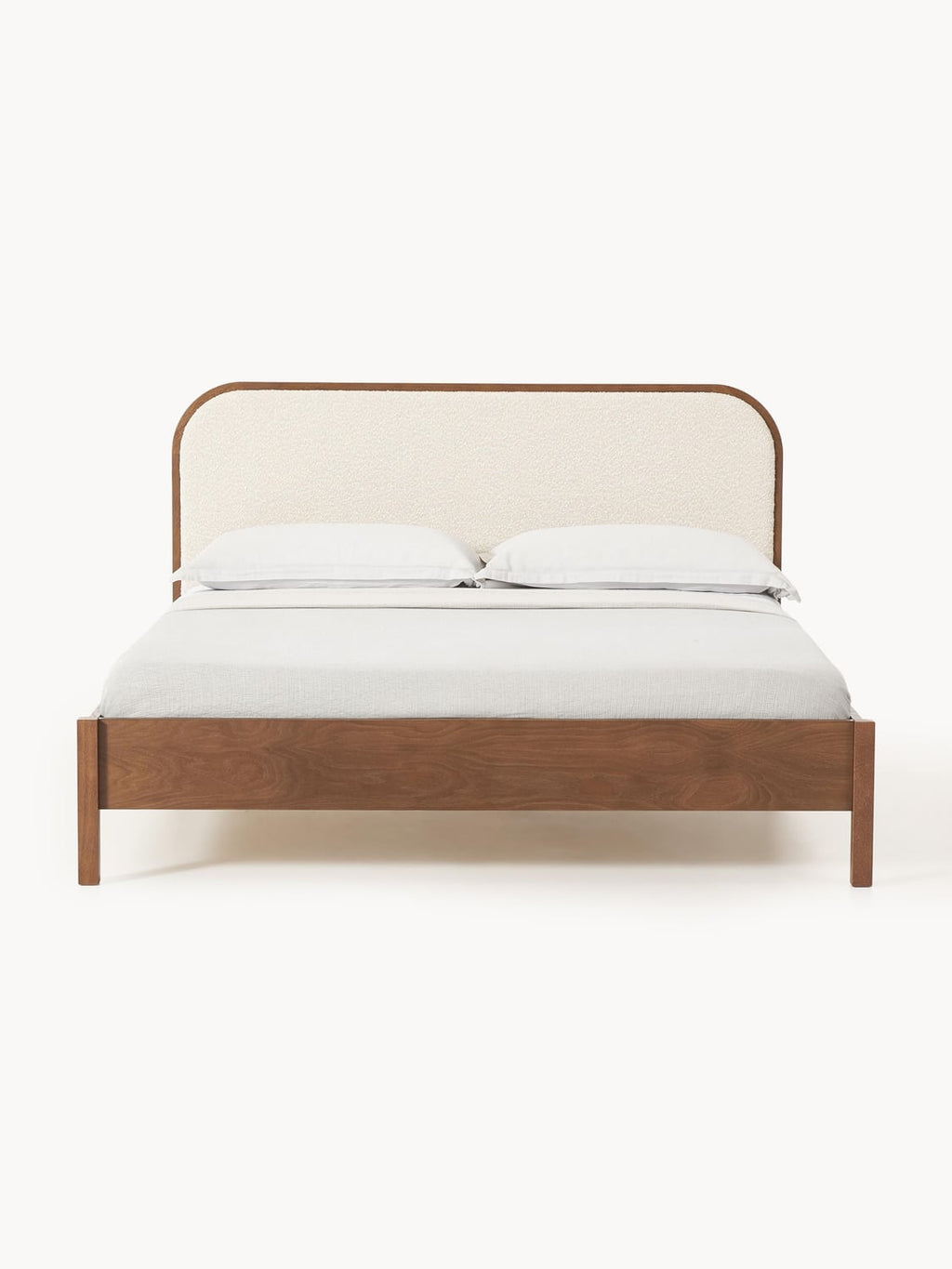 Jones Wooden Bed with Headboard in Bouclé — Oatmeal