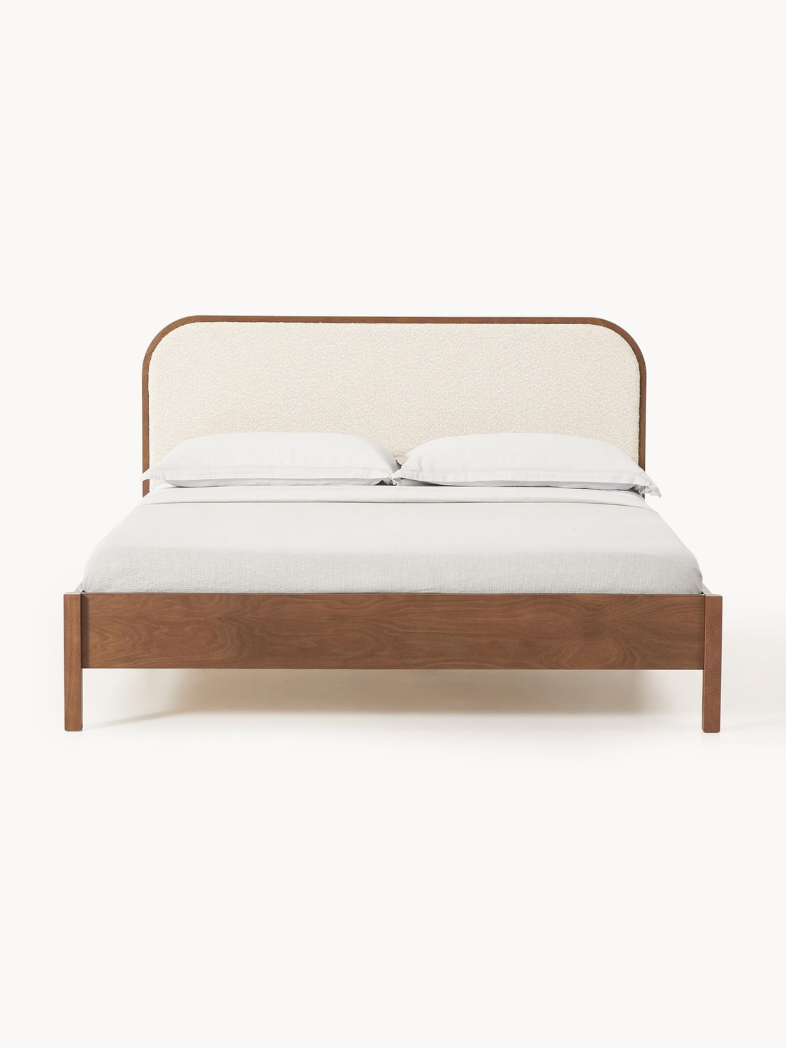 Jones Wooden Bed with Headboard in Bouclé — Oatmeal