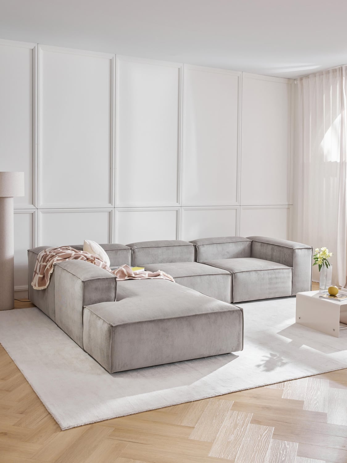 Lennon Modular XL Corner Sofa (4-seater) in Corduroy — Grey