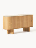 Zumi Wooden Sideboard with Rounded Corners and Travertine Top