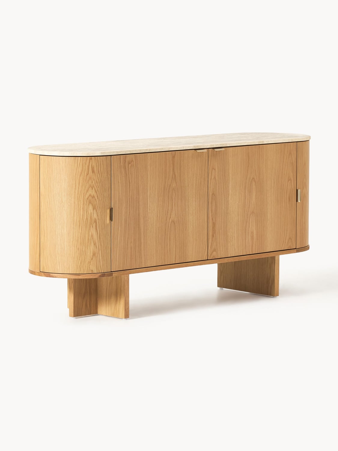 Zumi Wooden Sideboard with Rounded Corners and Travertine Top
